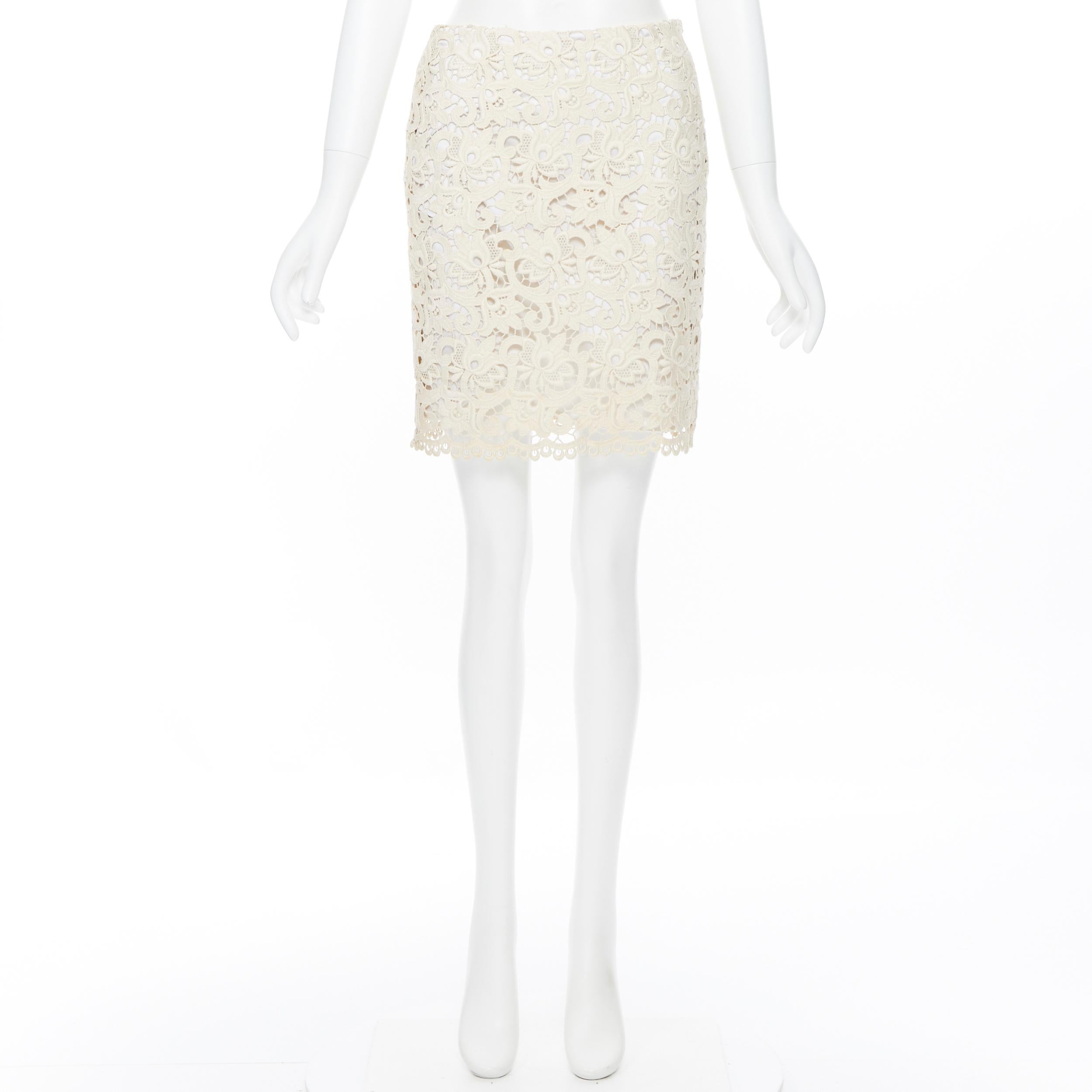 MICHAEL KORS COLLECTION Beige bestickter Rock mit Spitzenbesatz US2  26