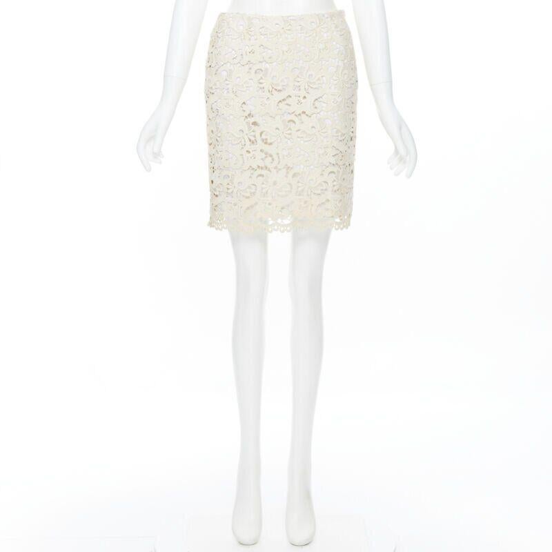 Beige MICHAEL KORS COLLECTION beige embroidered lace fited skirt US2  26
