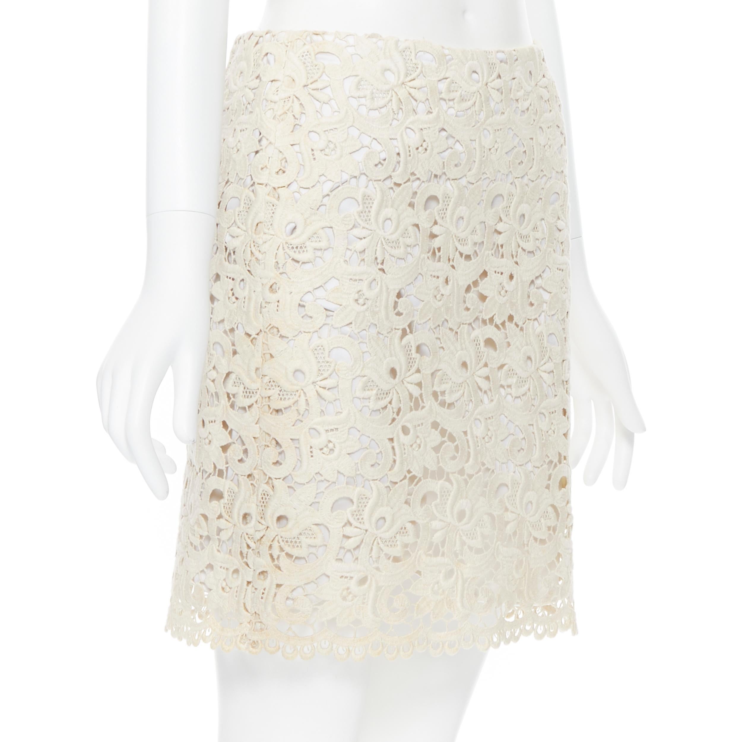 MICHAEL KORS COLLECTION Beige bestickter Rock mit Spitzenbesatz US2  26