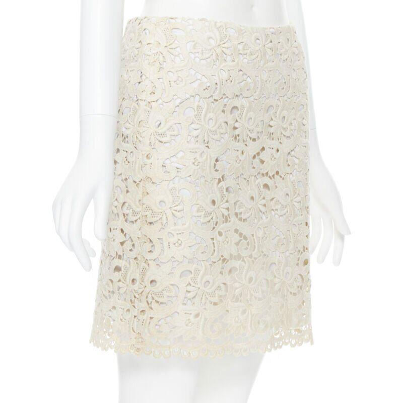 MICHAEL KORS COLLECTION beige embroidered lace fited skirt US2  26