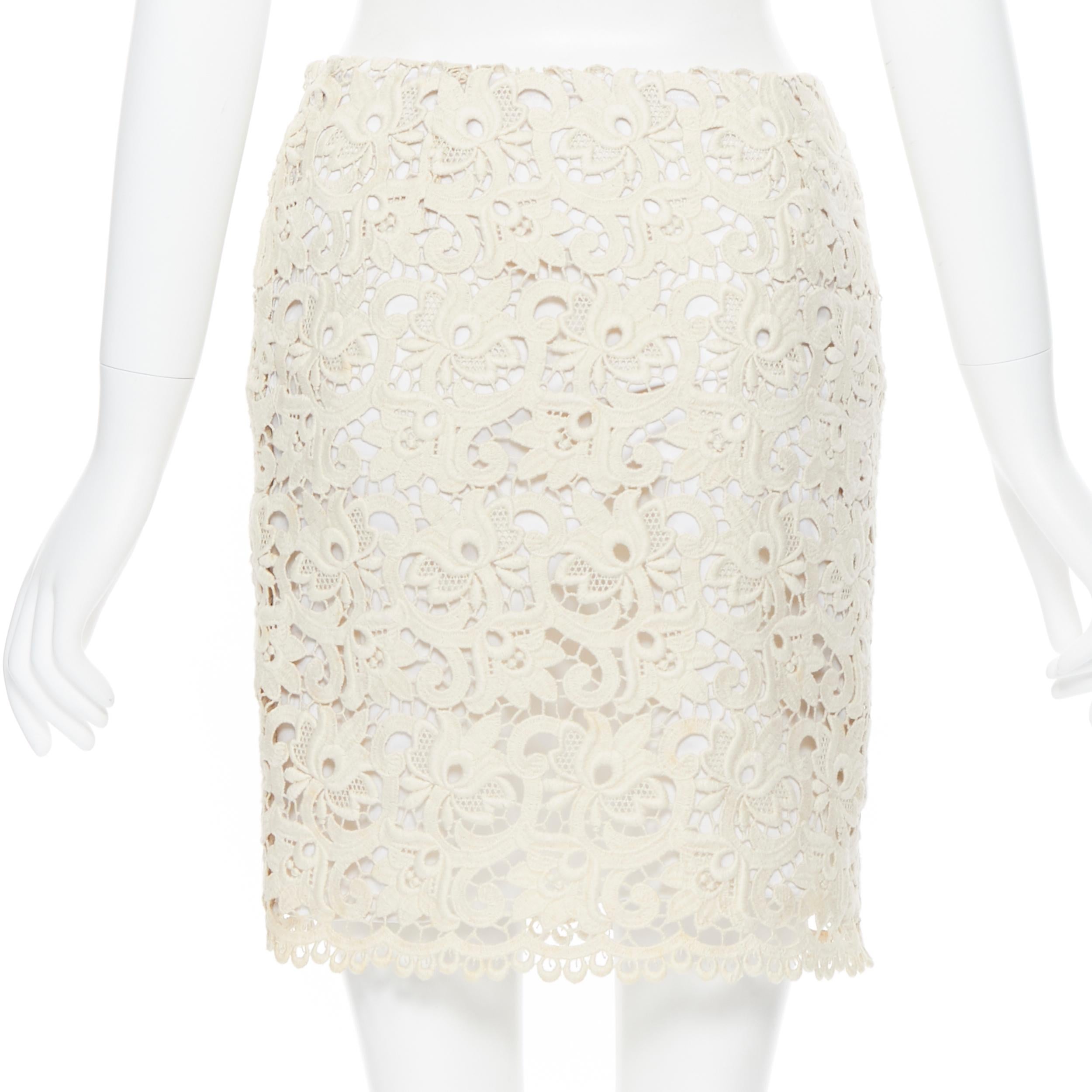 MICHAEL KORS COLLECTION beige embroidered lace fited skirt US2 26