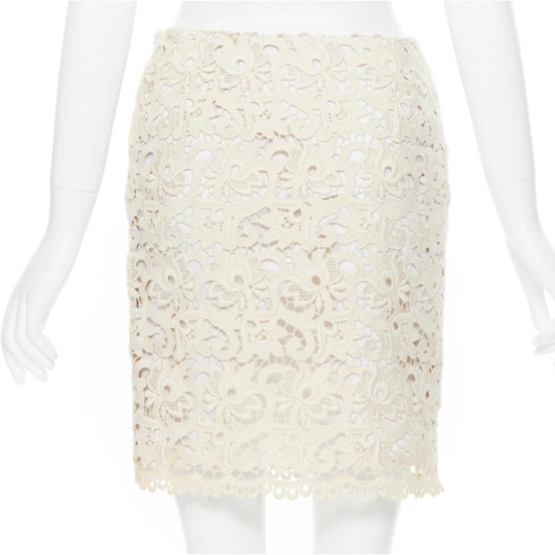 MICHAEL KORS COLLECTION beige embroidered lace fited skirt US2  26