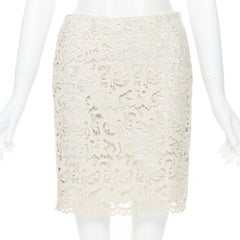 MICHAEL KORS COLLECTION beige embroidered lace fited skirt US2  26"