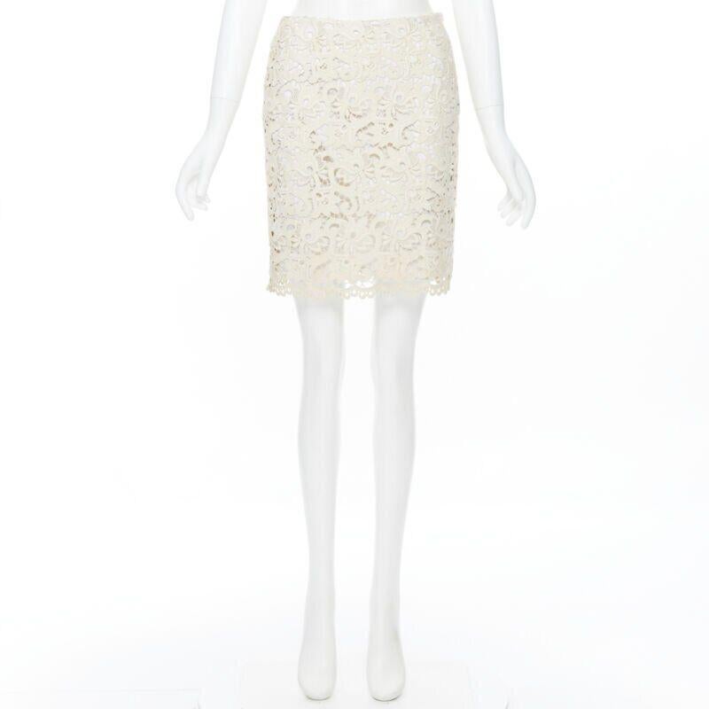 Beige MICHAEL KORS COLLECTION beige embroidered lace fitted skirt US2  26