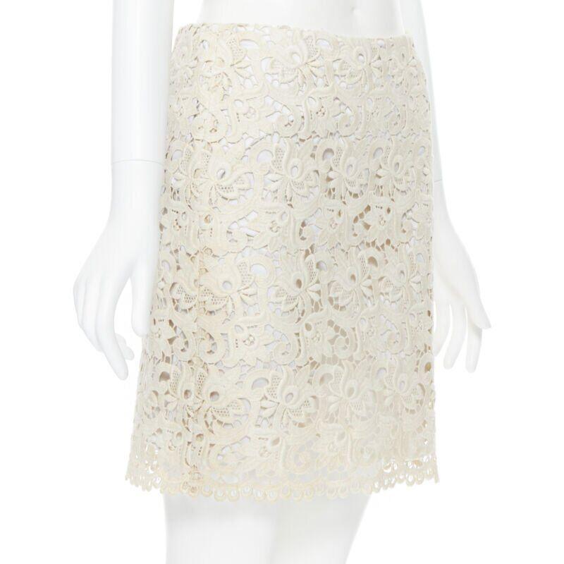 MICHAEL KORS COLLECTION beige embroidered lace fitted skirt US2  26