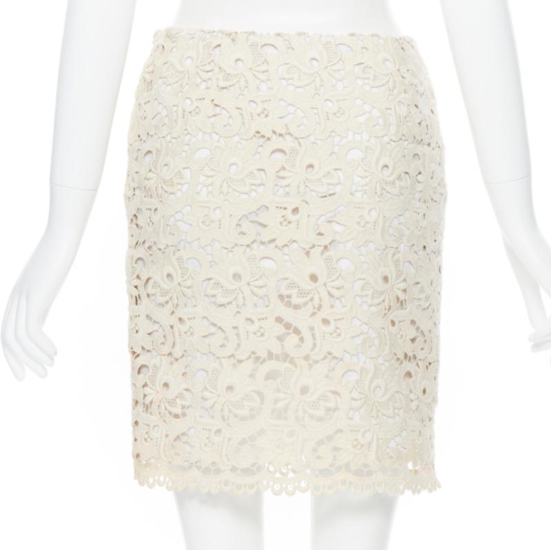 MICHAEL KORS COLLECTION beige embroidered lace fitted skirt US2  26