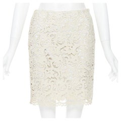 MICHAEL KORS COLLECTION beige embroidered lace fitted skirt US2  26"