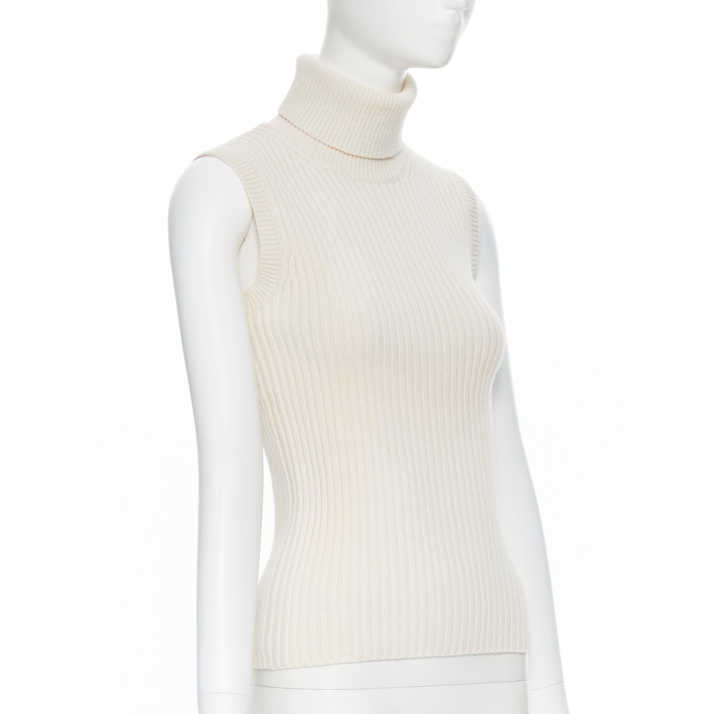 MICHAEL KORS COLLECTION beige ivory cashmere blend ribbed turtleneck vest XS In Excellent Condition In Hong Kong, NT