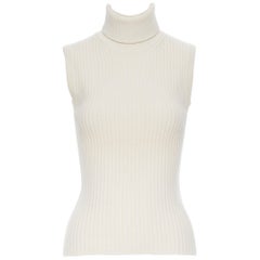 MICHAEL KORS COLLECTION beige ivory cashmere blend ribbed turtleneck vest XS