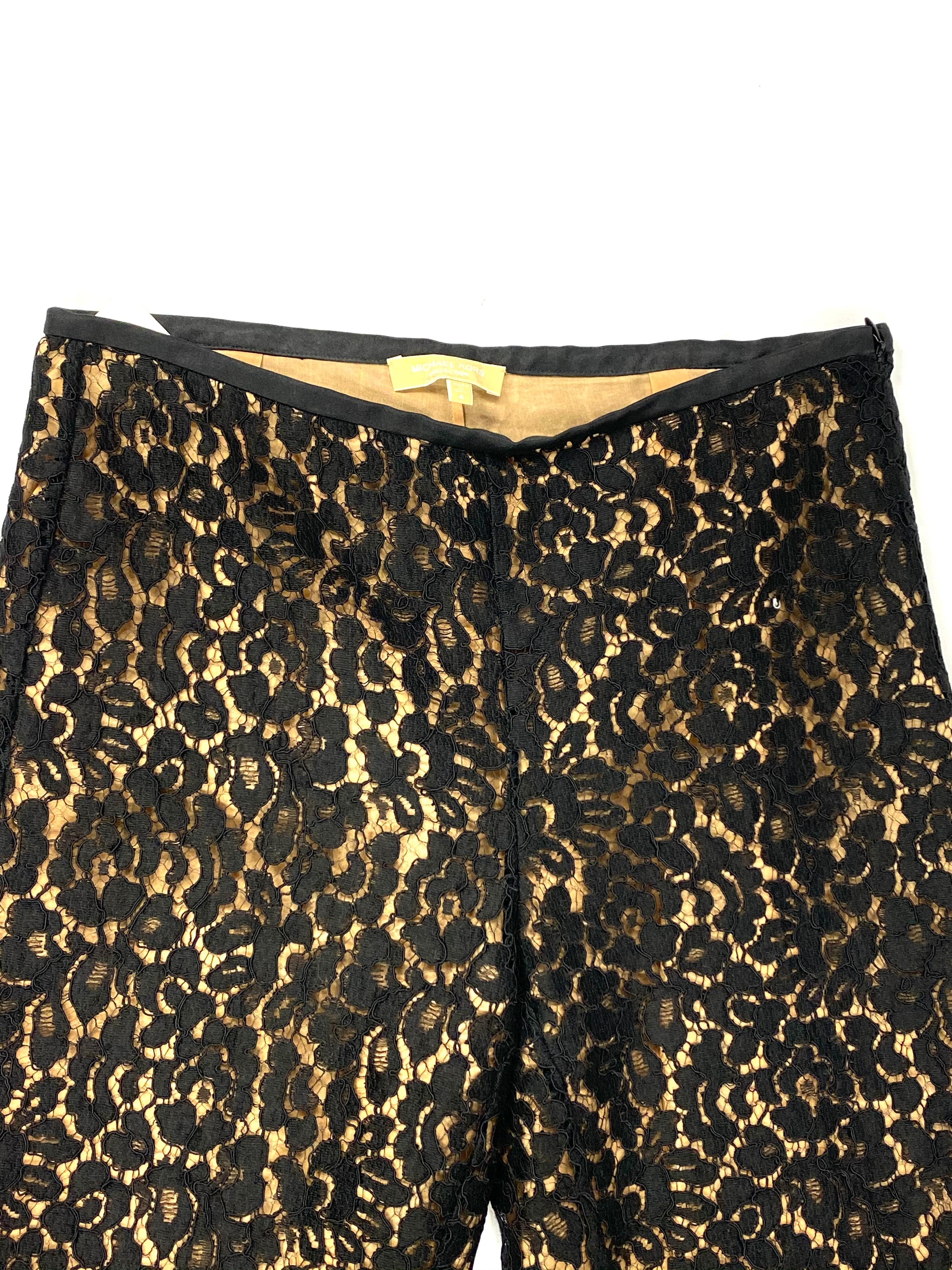 Michael Kors Collection Schwarz und Beige Skinny Hose mit Spitze Größe 4  im Zustand „Hervorragend“ im Angebot in Beverly Hills, CA