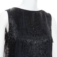 MICHAEL KORS COLLECTION black bead fringe crew knee flapper dress US0 XS0