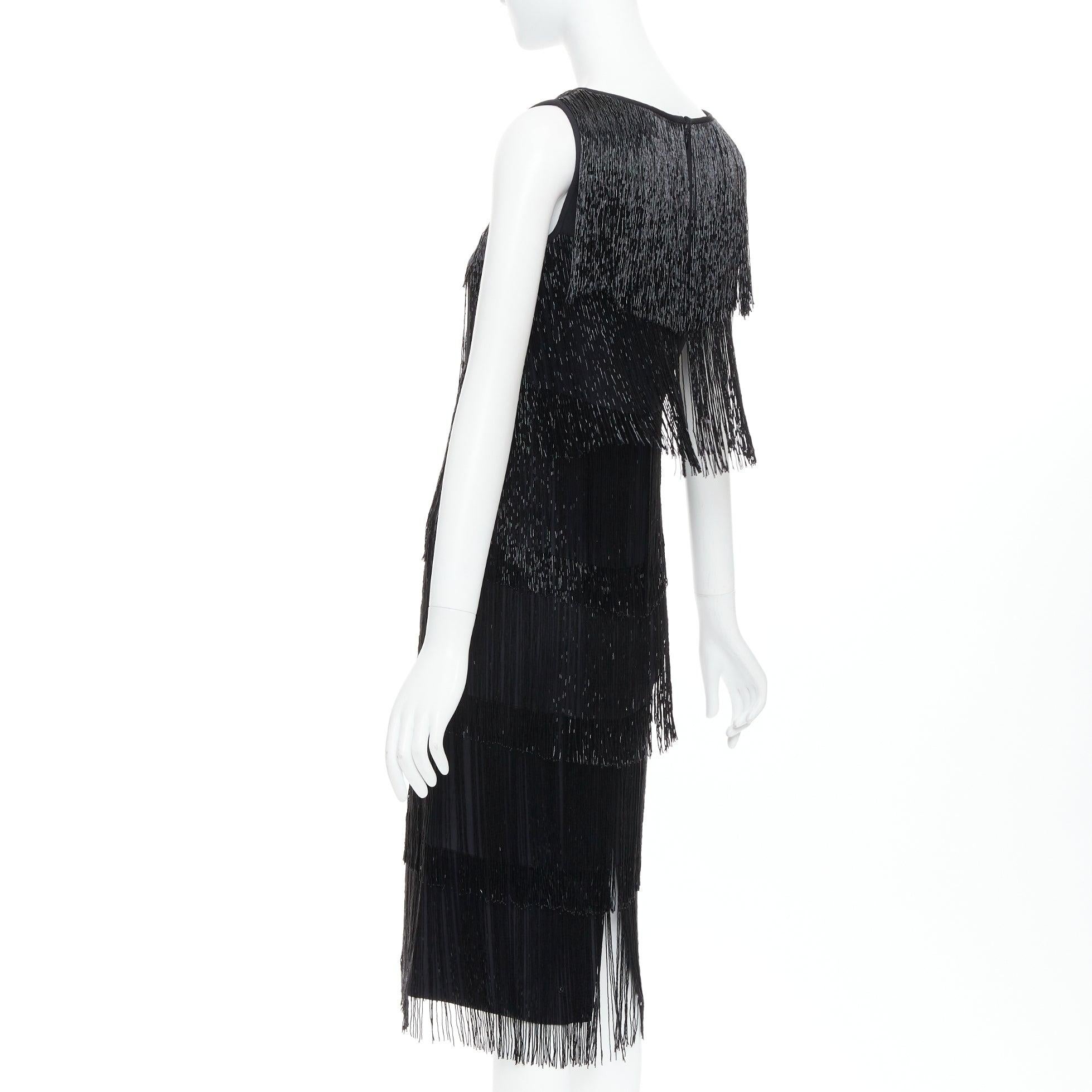 MICHAEL KORS COLLECTION black bead fringe crew knee flapper dress US0 XS0 For Sale 1