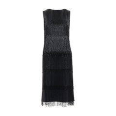 MICHAEL KORS COLLECTION black bead fringe crew knee flapper dress US0 XS0
