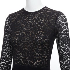 MICHAEL KORS COLLECTION black lace overlay top crop sleeve long gown US2 S