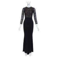 MICHAEL KORS COLLECTION black lace overlay top crop sleeve long gown US2 S