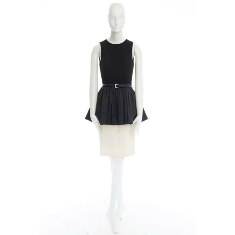 MICHAEL KORS COLLECTION black leather belted peplum white skirt dress US2 XS 6