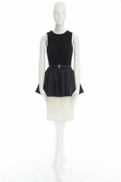 MICHAEL KORS COLLECTION black leather belted peplum white skirt dress US2 XS