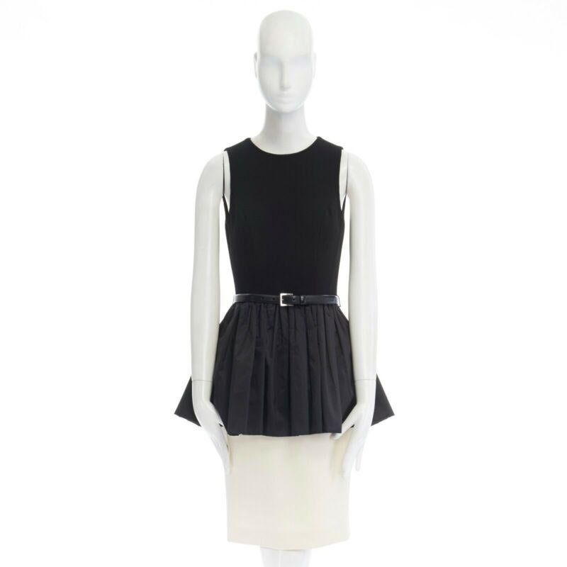 Gray MICHAEL KORS COLLECTION black leather belted peplum white skirt dress US2 XS