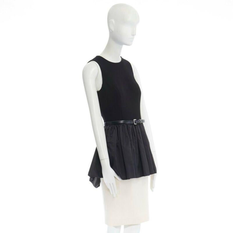 MICHAEL KORS COLLECTION black leather belted peplum white skirt dress US2 XS In Good Condition In Hong Kong, NT