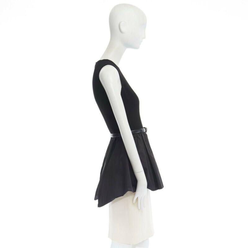 Women's MICHAEL KORS COLLECTION black leather belted peplum white skirt dress US2 XS