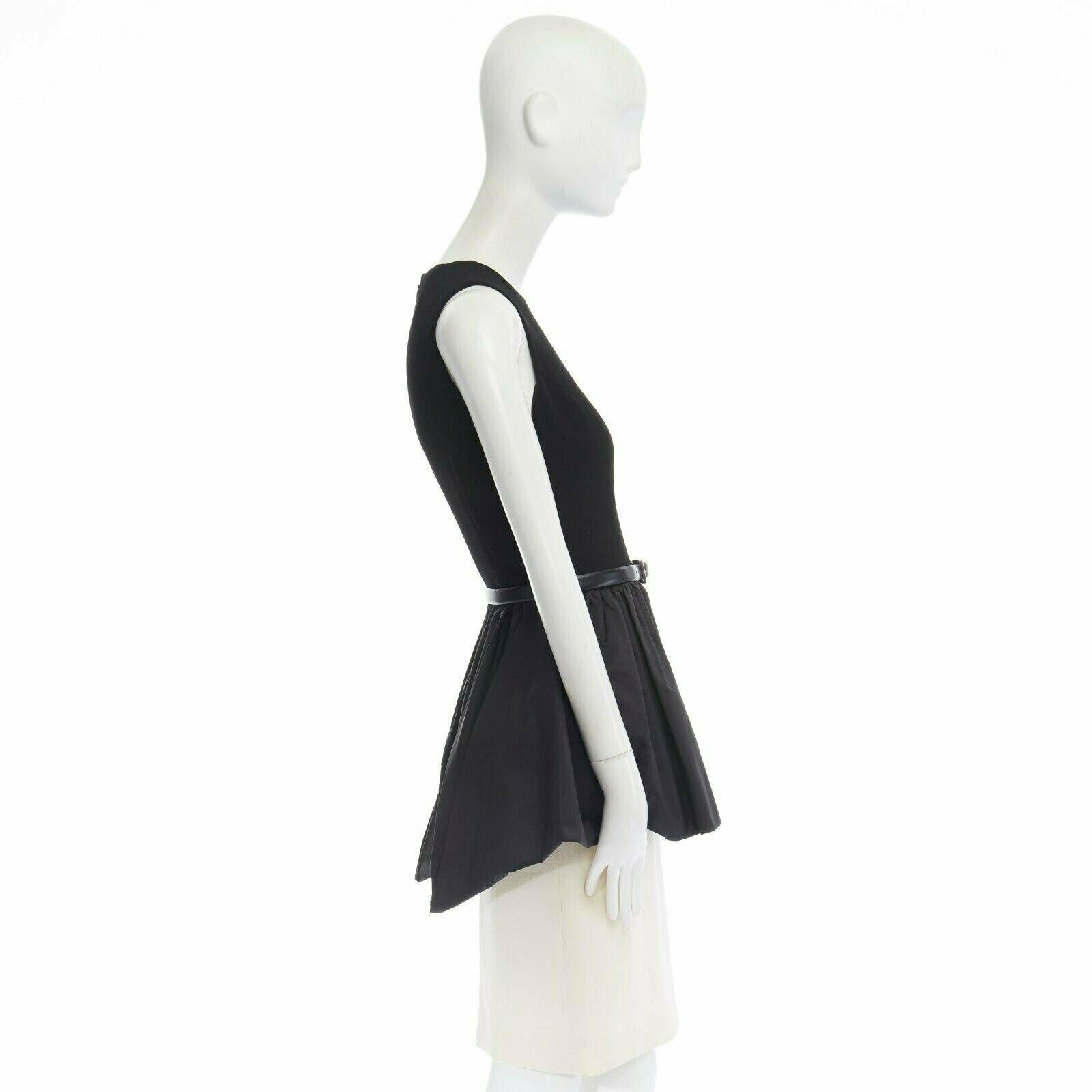 MICHAEL KORS COLLECTION black leather belted peplum white skirt dress US2 XS In Good Condition For Sale In Hong Kong, NT