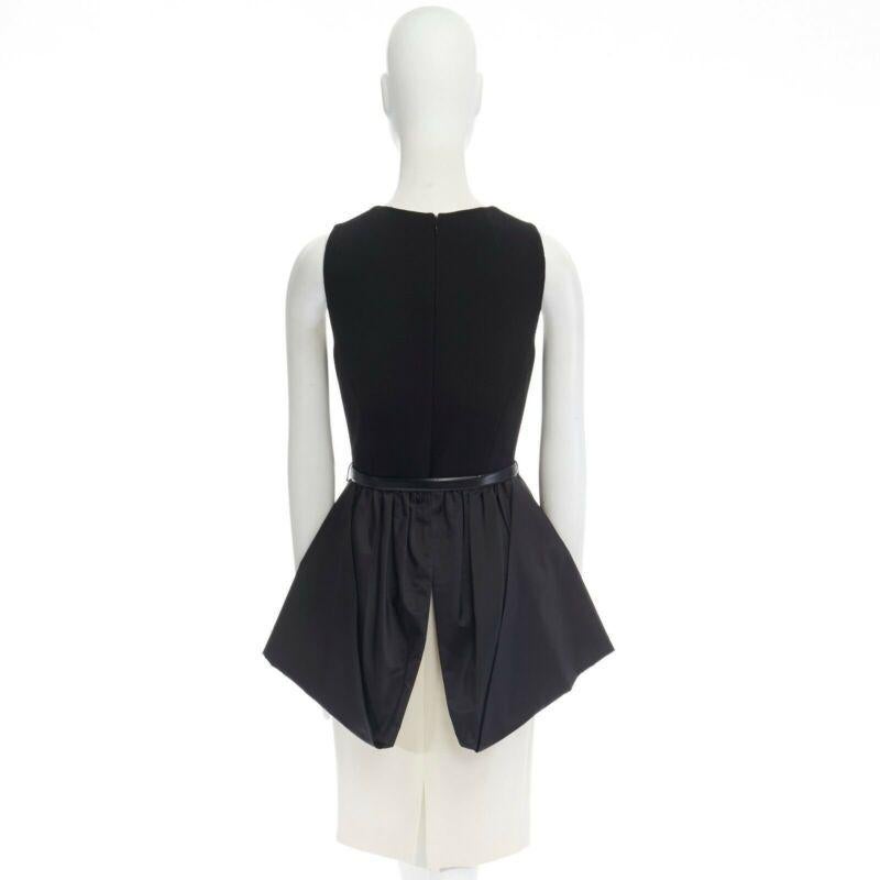 MICHAEL KORS COLLECTION black leather belted peplum white skirt dress US2 XS 1