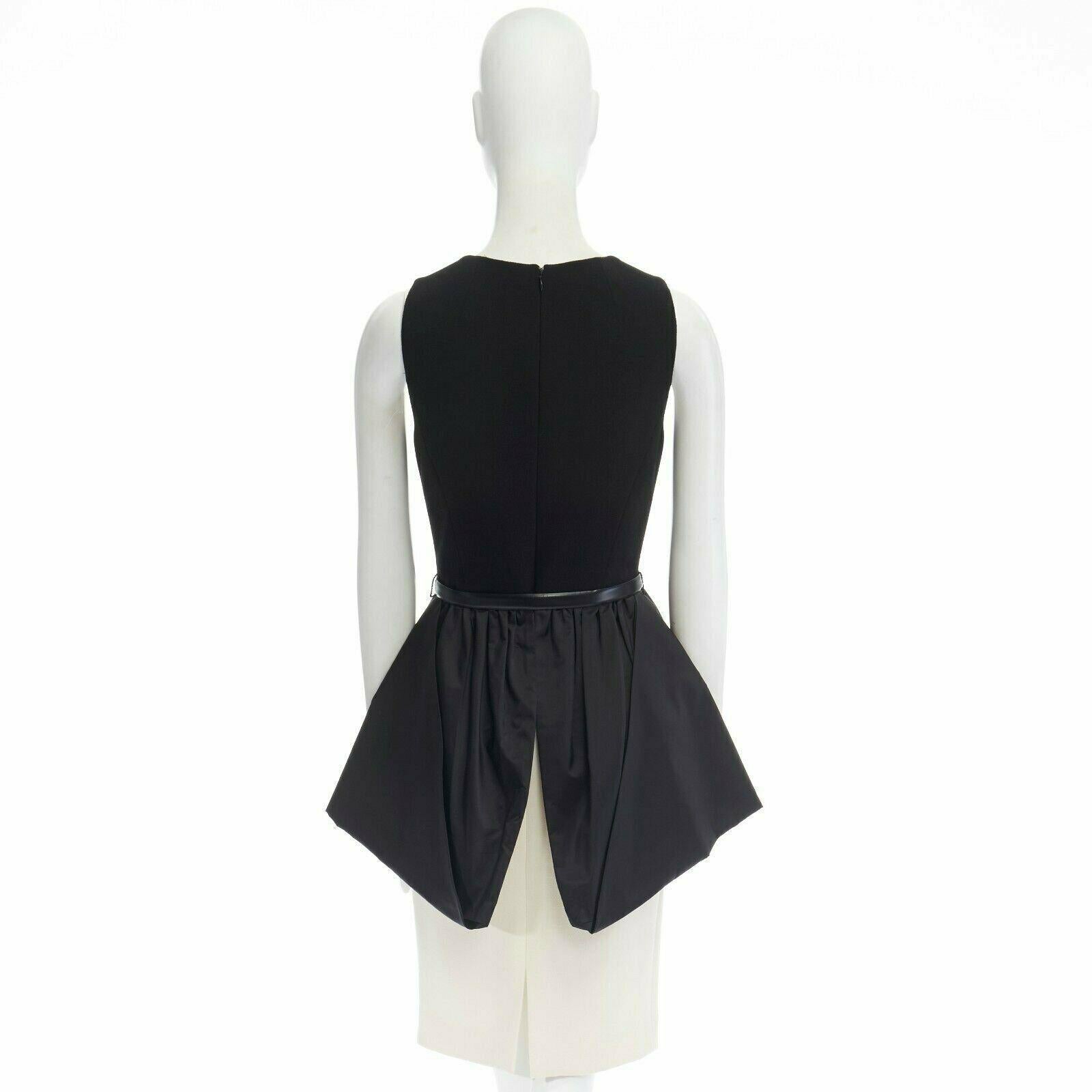 Women's MICHAEL KORS COLLECTION black leather belted peplum white skirt dress US2 XS For Sale
