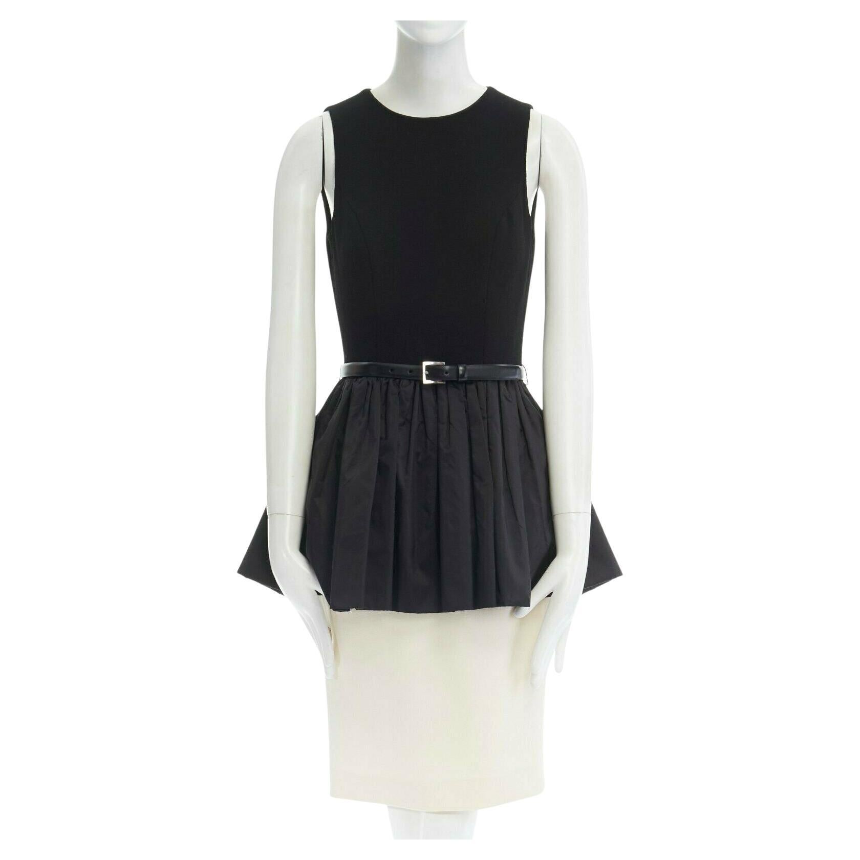 MICHAEL KORS COLLECTION black leather belted peplum white skirt dress US2 XS For Sale