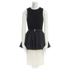 Used MICHAEL KORS COLLECTION black leather belted peplum white skirt dress US2 XS