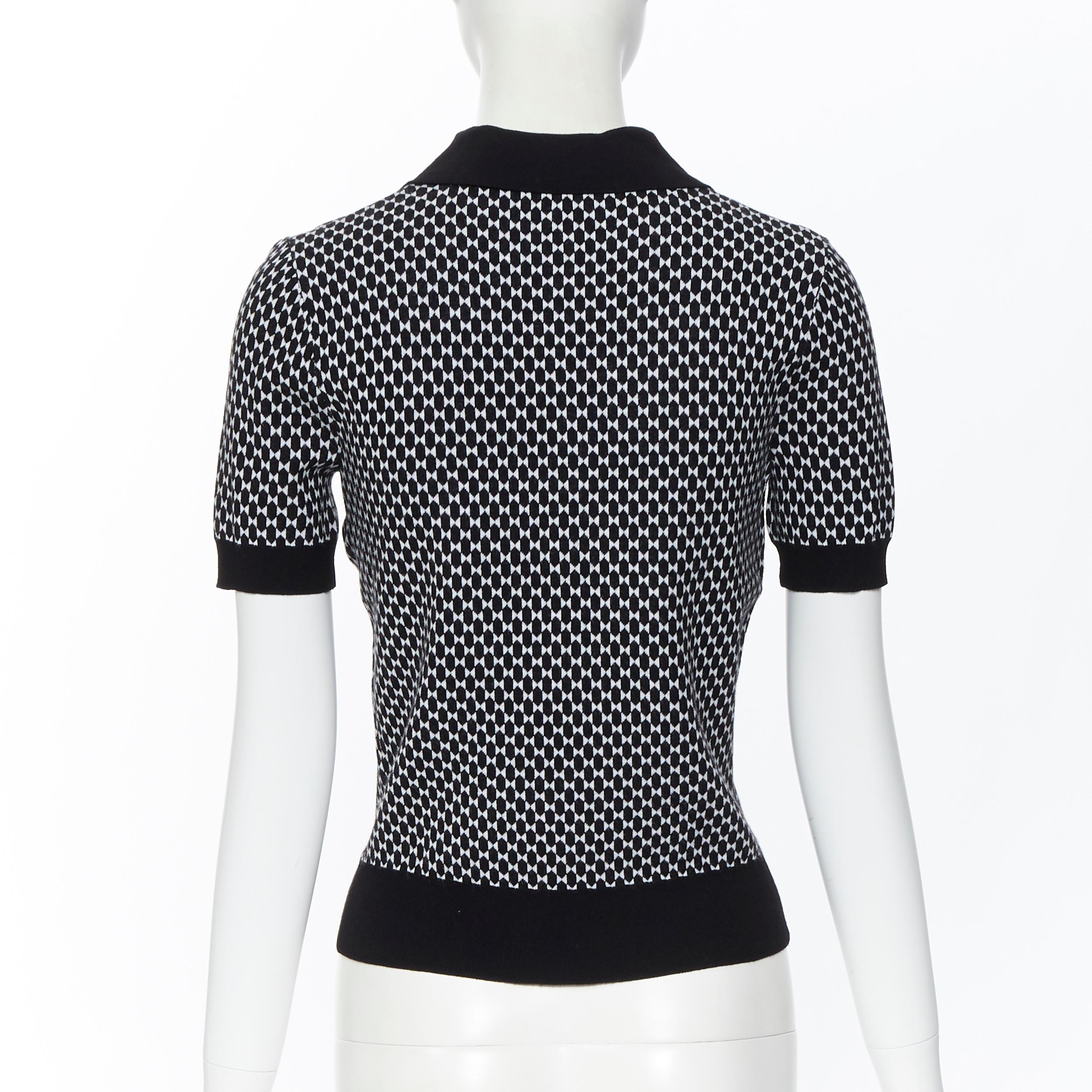 Black MICHAEL KORS COLLECTION black white geometric stretch knit polo shirt top XS