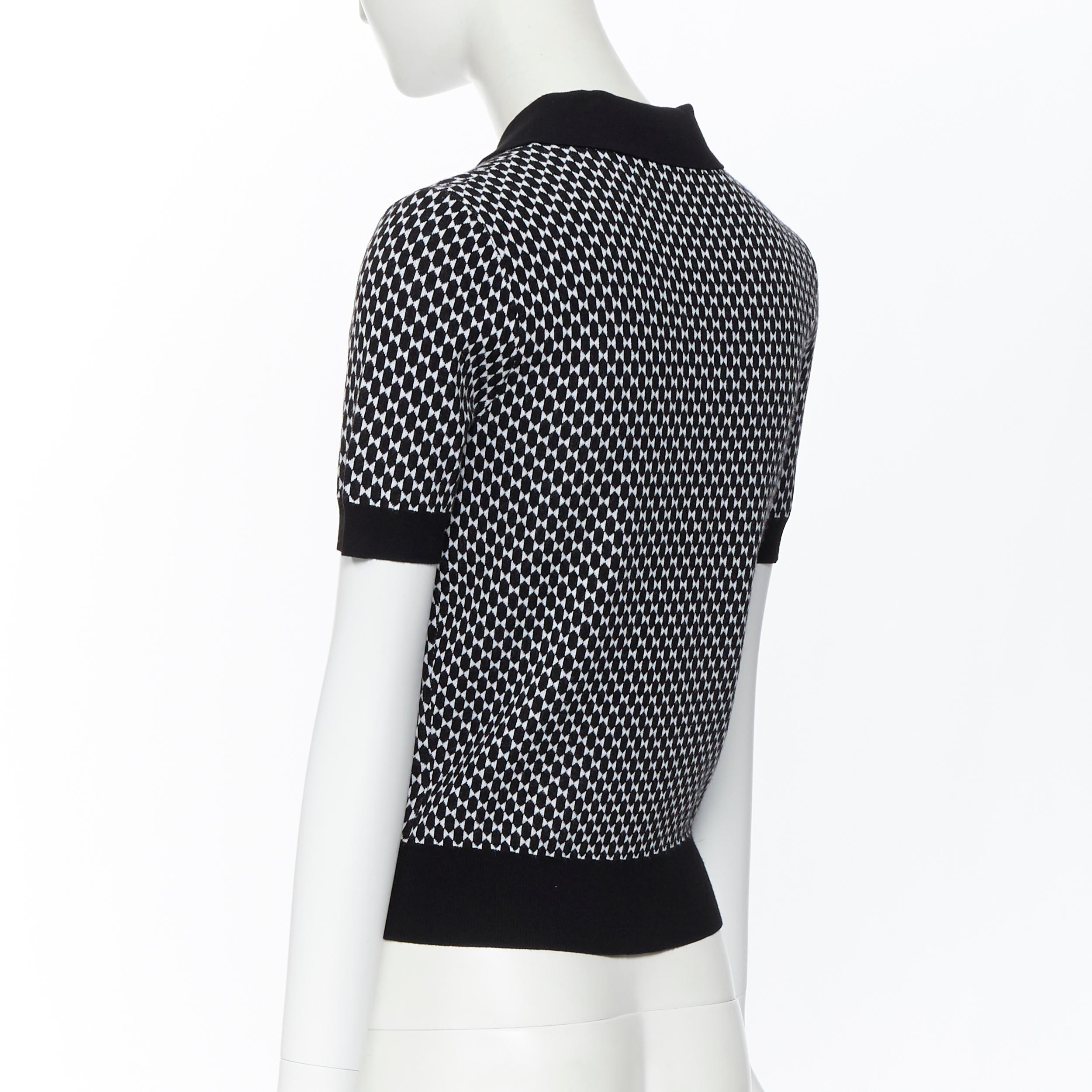 MICHAEL KORS COLLECTION black white geometric stretch knit polo shirt top XS In Excellent Condition In Hong Kong, NT