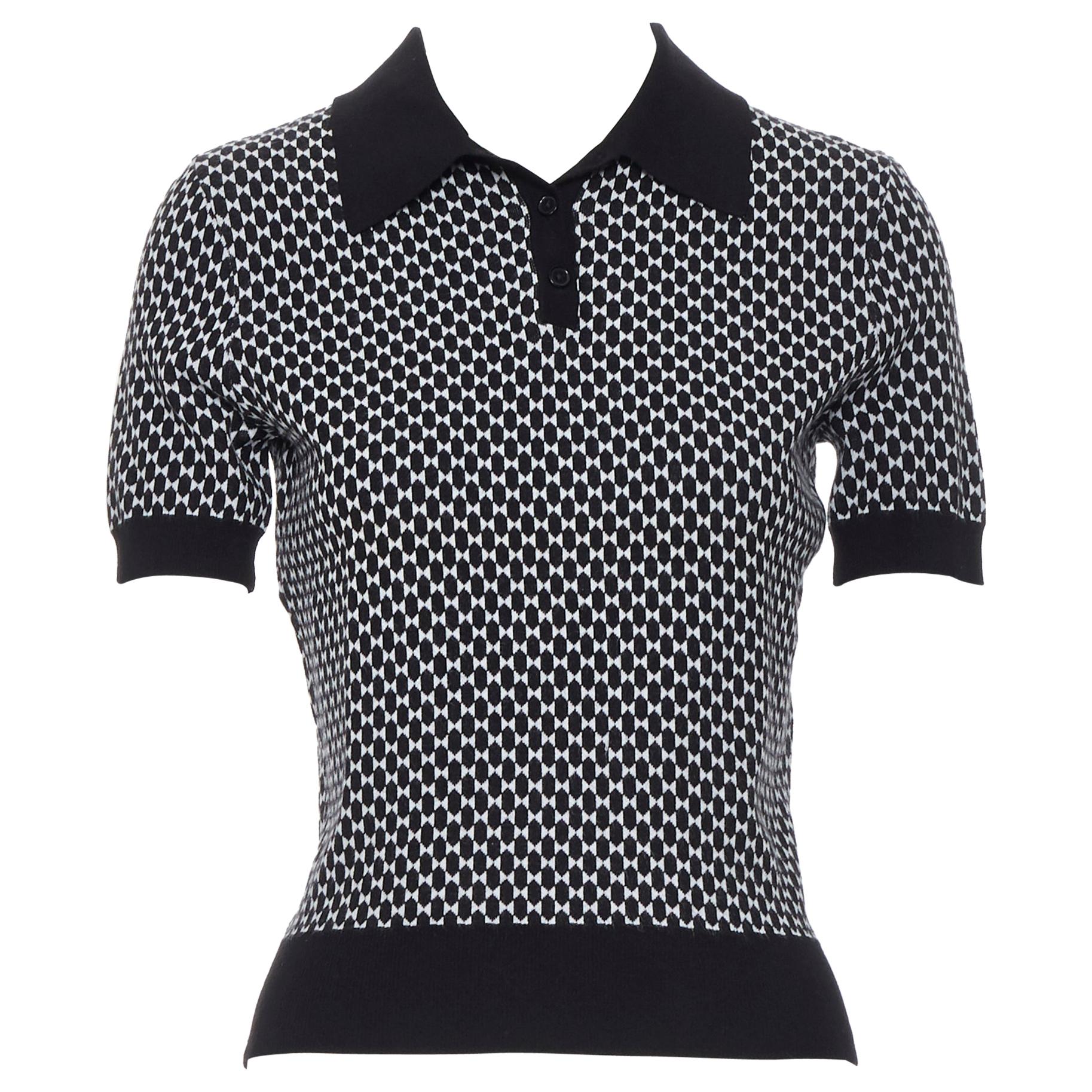 MICHAEL KORS COLLECTION black white geometric stretch knit polo shirt top XS