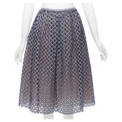 MICHAEL KORS COLLECTION blue beige cotton lattice cut out A-line skirt US0 XS
