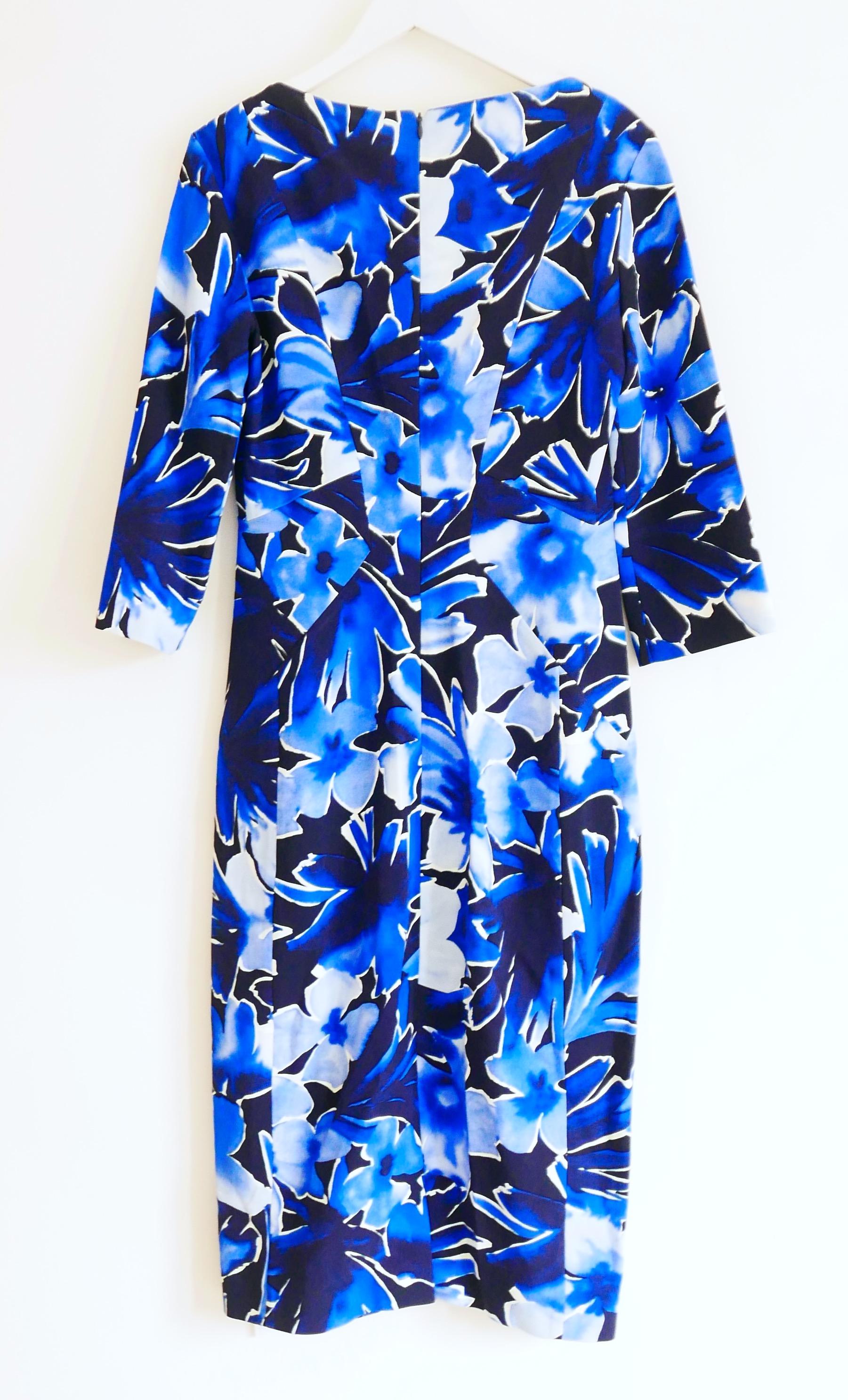 Michael Kors Collection Blue Floral Print Dress In New Condition For Sale In London, GB
