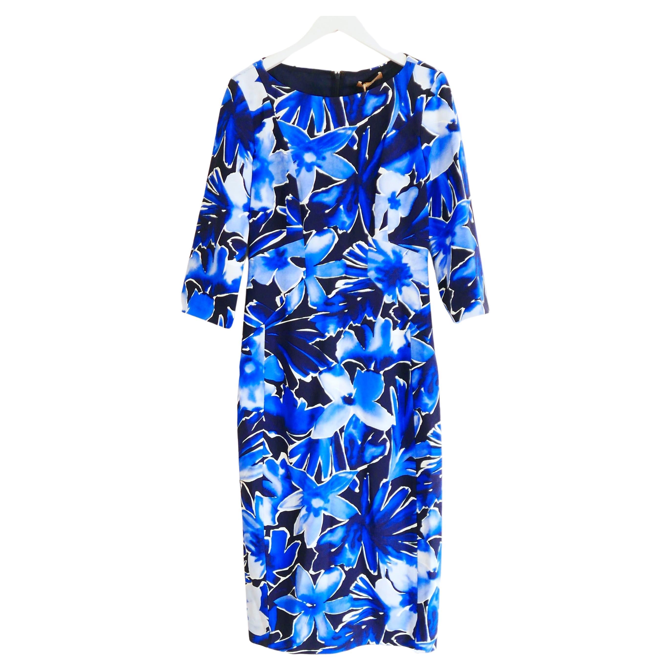 Michael Kors Collection Blue Floral Print Dress For Sale
