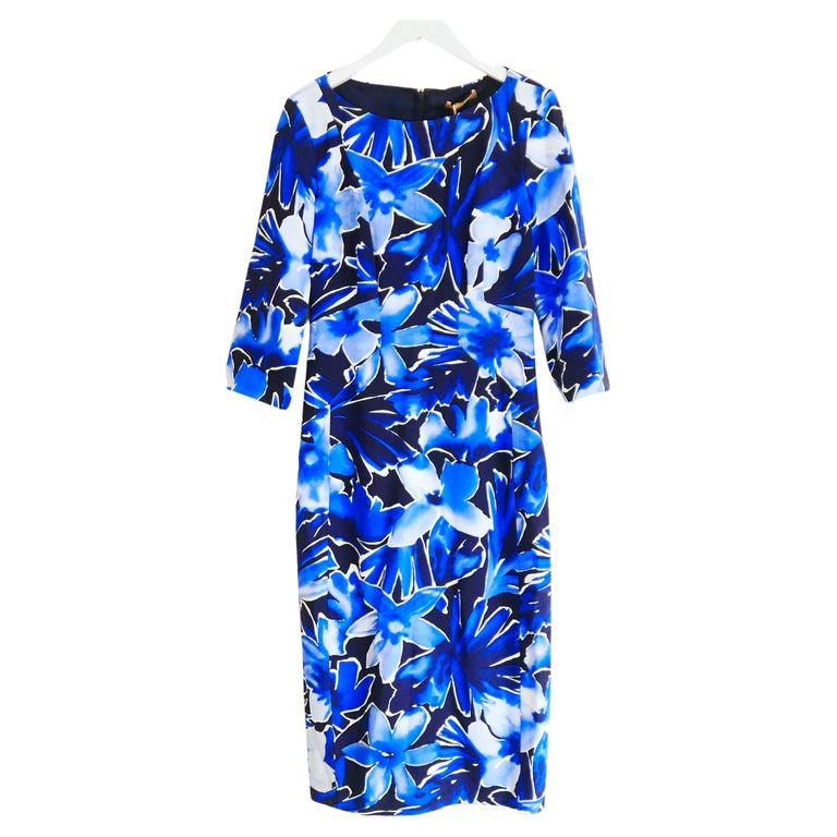 Michael Kors Collection Floral Stretch-Cady Sheath Dress Blue - 2