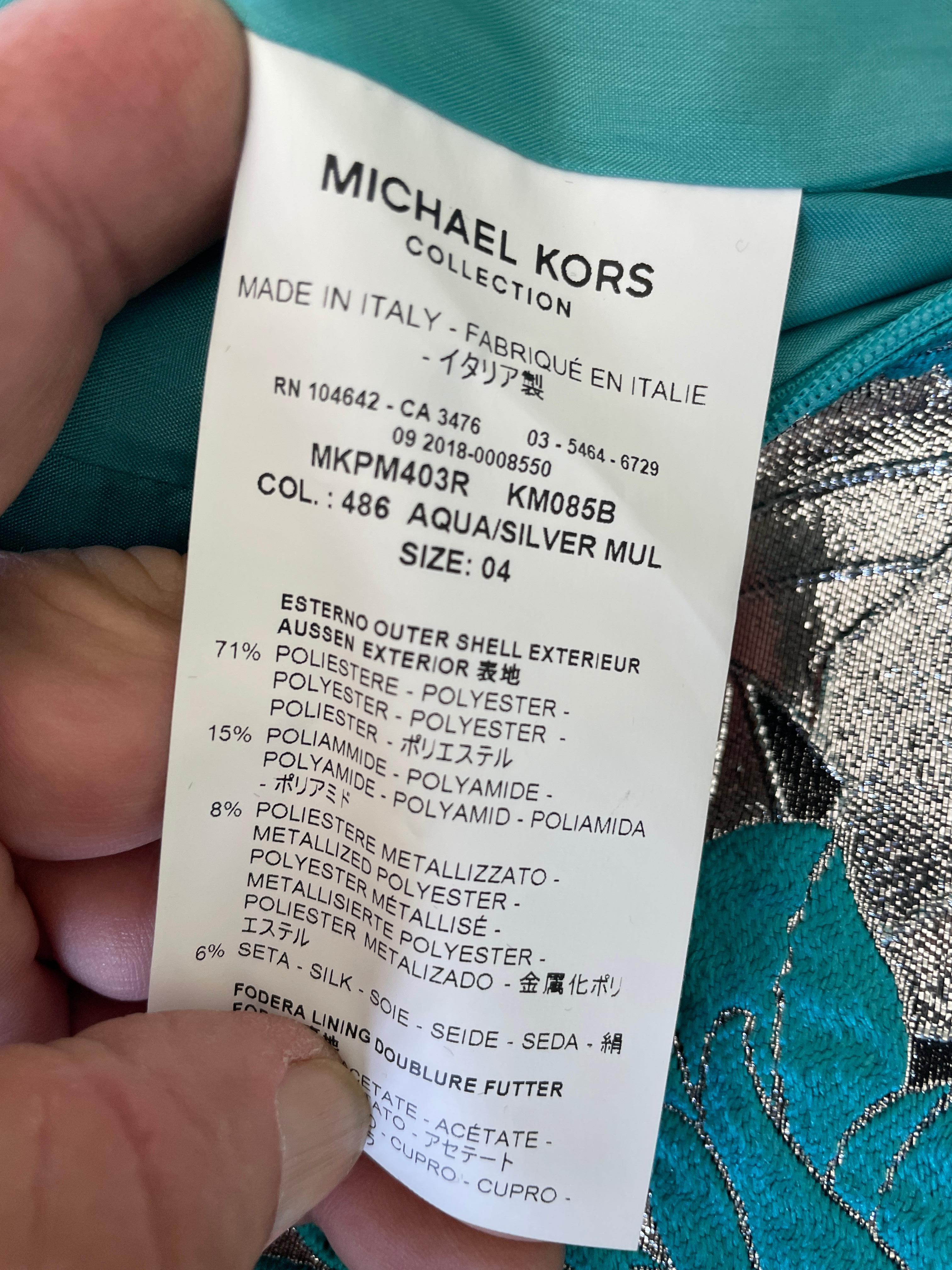 Michael Kors Collection Brocade Dress with Gobsmacking Turquoise Crystal Collar For Sale 7