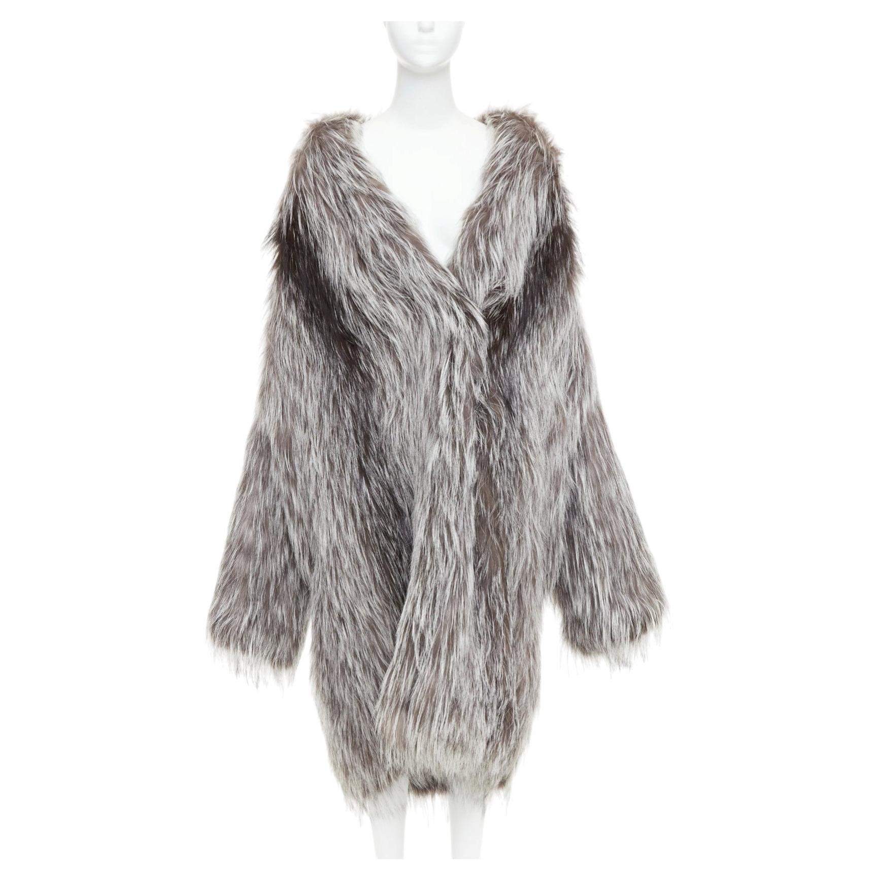 MICHAEL KORS COLLECTION brown grey real fur oversized drop sleeve long coat