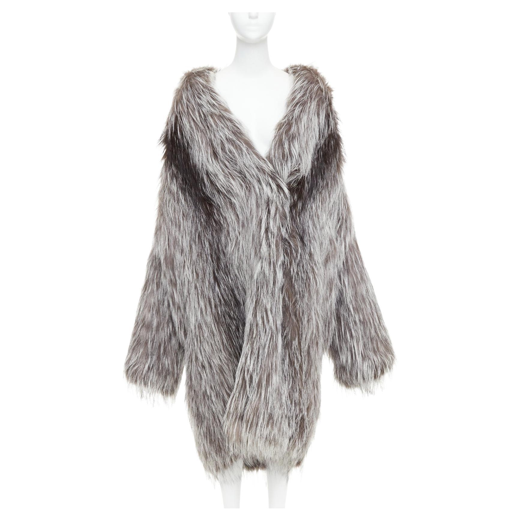 MICHAEL KORS COLLECTION brown grey real fur oversized drop sleeve long coat