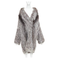 MICHAEL KORS COLLECTION brown grey real fur oversized drop sleeve long coat