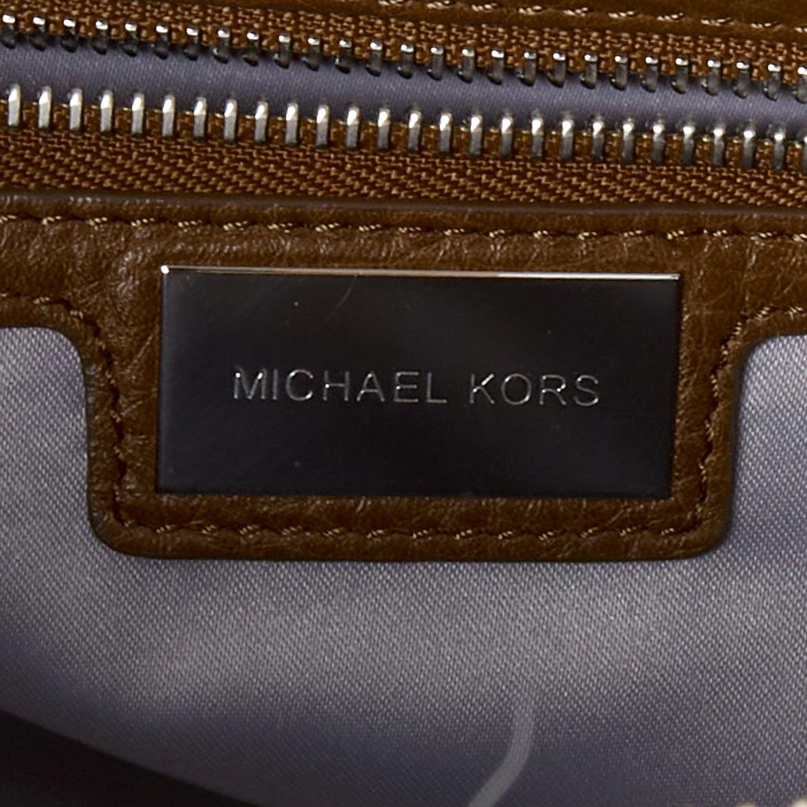 MICHAEL KORS COLLECTION brown leather cream coyote fur duffel tote bag For Sale 5
