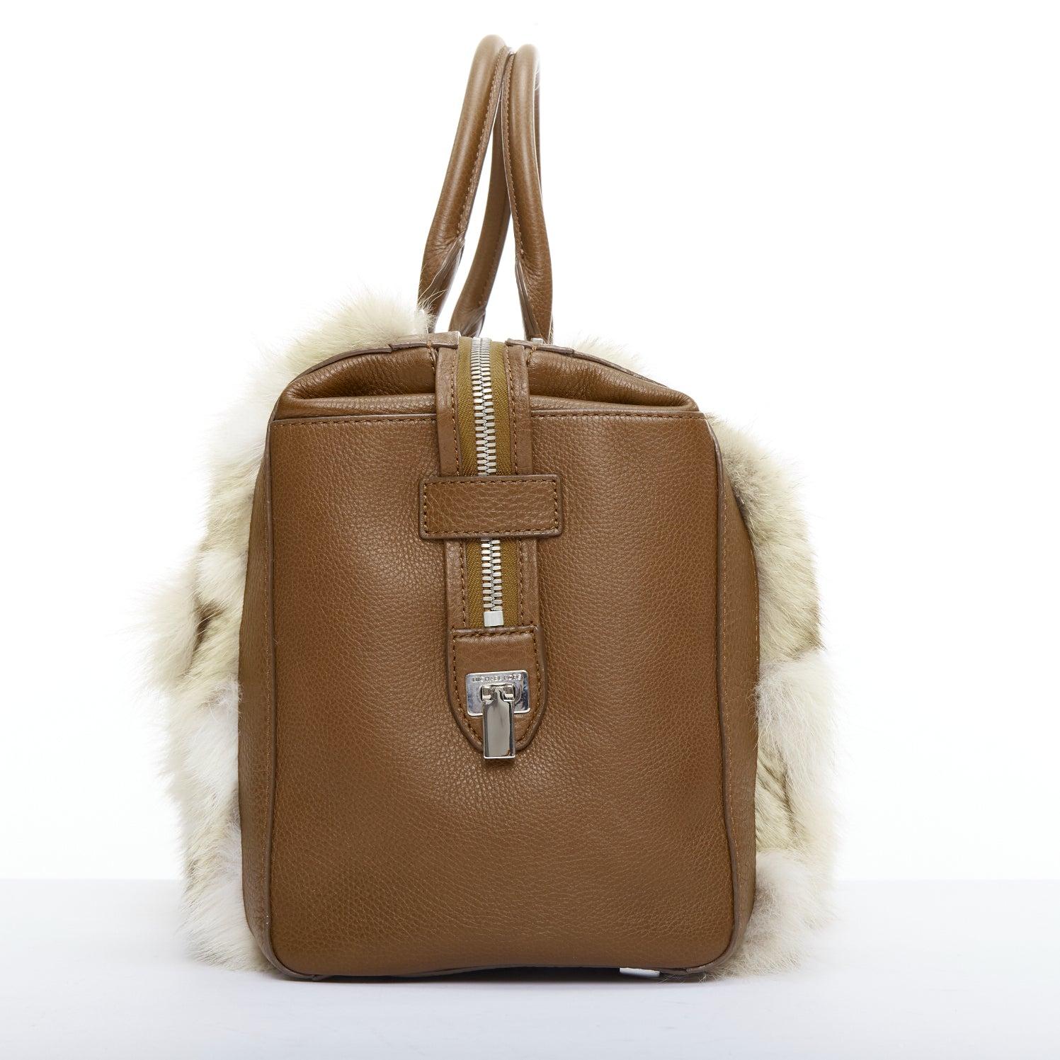 MICHAEL KORS COLLECTION brown leather cream coyote fur duffel tote bag In Good Condition For Sale In Hong Kong, NT
