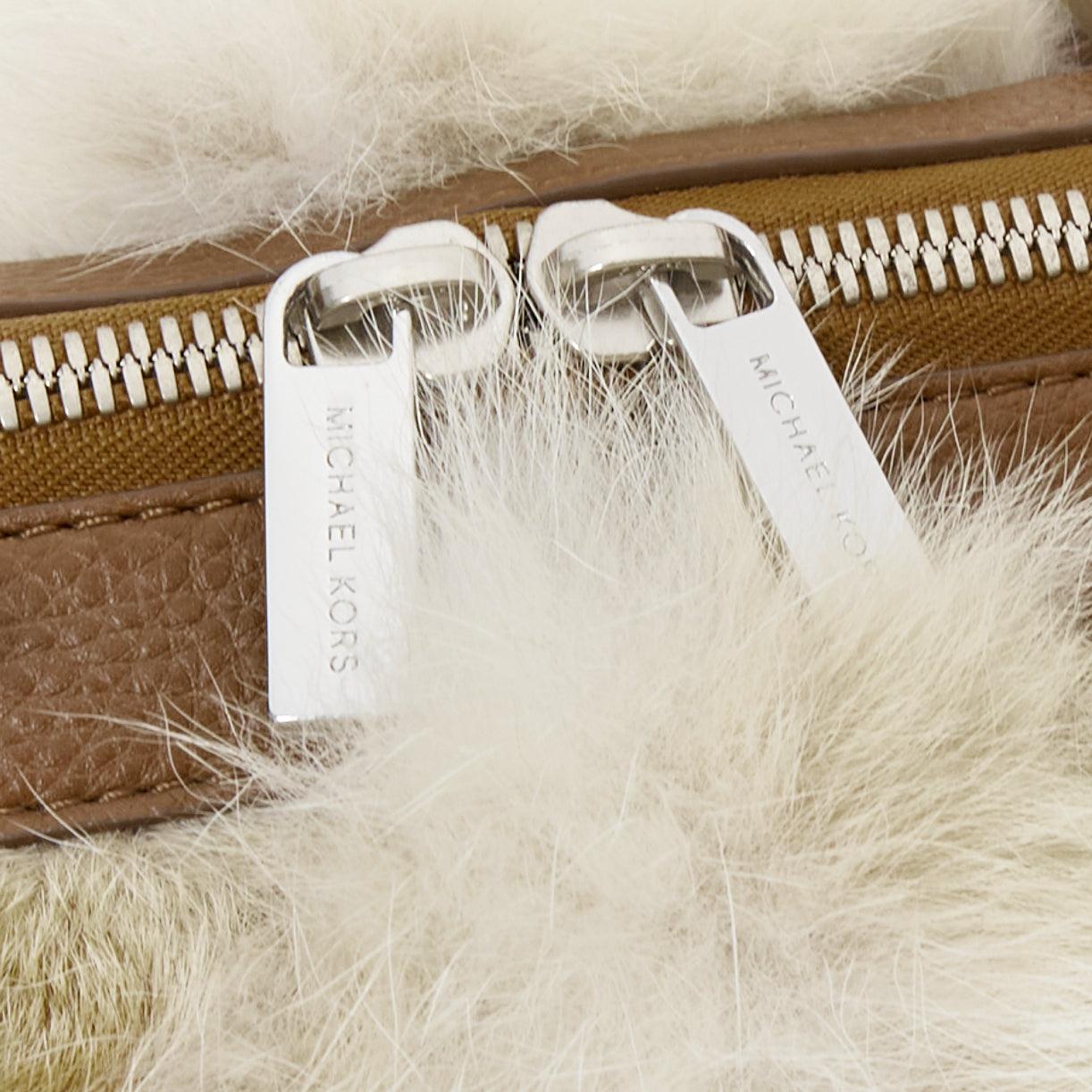 MICHAEL KORS COLLECTION brown leather cream coyote fur duffel tote bag For Sale 3