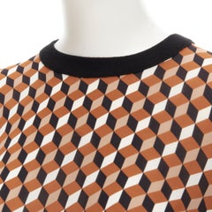 MICHAEL KORS COLLECTION brown merino wool cube print silk panel swaeter XS