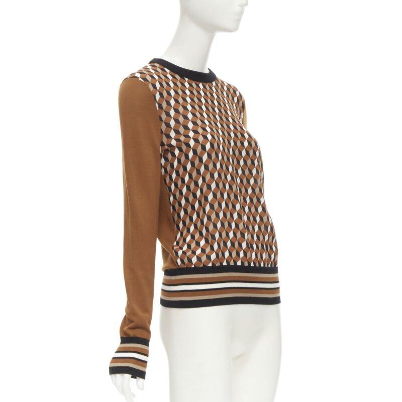 MICHAEL KORS COLLECTION Brauner Merinowolle-Würfelständer mit Würfeldruck aus Seide XS im Zustand „Hervorragend“ im Angebot in Hong Kong, NT