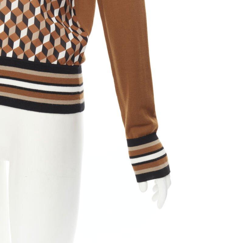 MICHAEL KORS COLLECTION Brauner Merinowolle-Würfelständer mit Würfeldruck aus Seide XS im Angebot 3