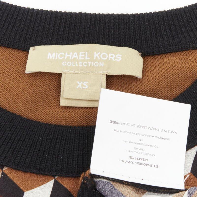 MICHAEL KORS COLLECTION Brauner Merinowolle-Würfelständer mit Würfeldruck aus Seide XS im Angebot 4