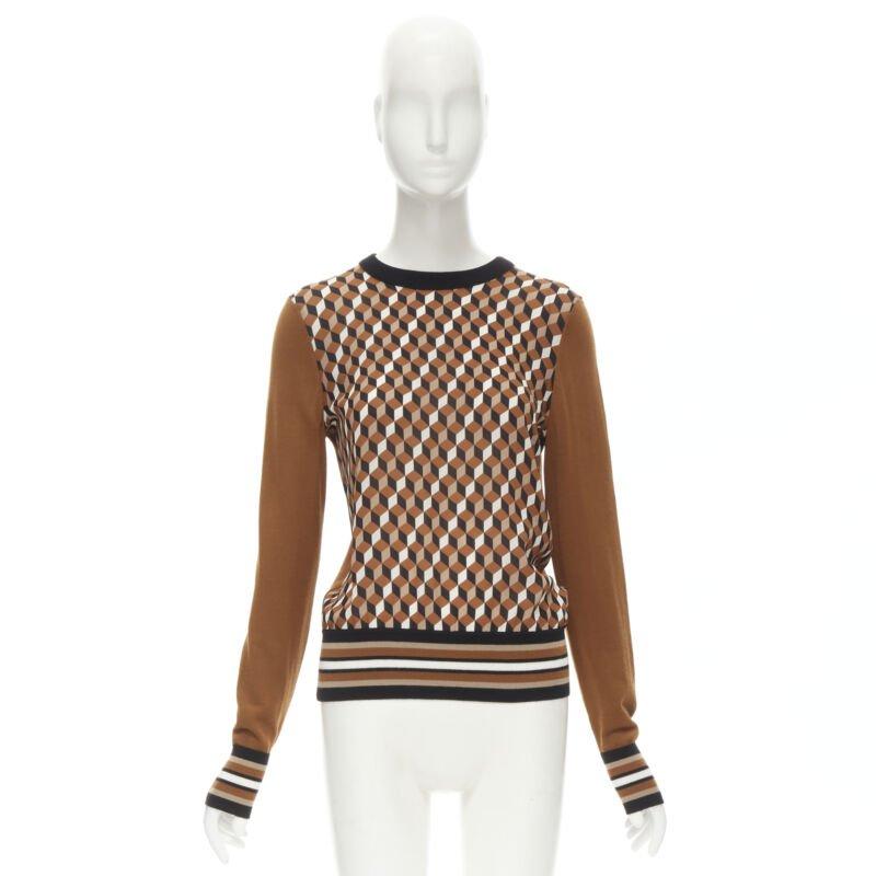 MICHAEL KORS COLLECTION Brauner Merinowolle-Würfelständer mit Würfeldruck aus Seide XS im Angebot 5