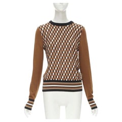 MICHAEL KORS COLLECTION brown merino wool cube print silk panel swaeter XS