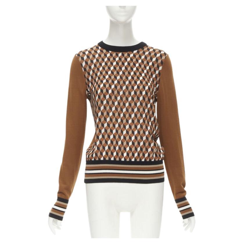 MICHAEL KORS COLLECTION brown merino wool cube print silk panel swaeter XS